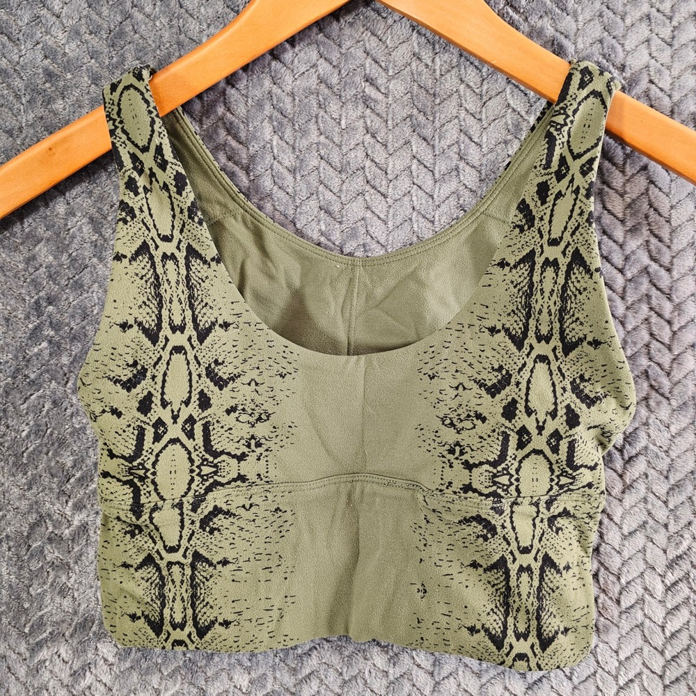 Olive Green Snakeskin Print Sports Bra Crop Top Racerback Activewear Women Small